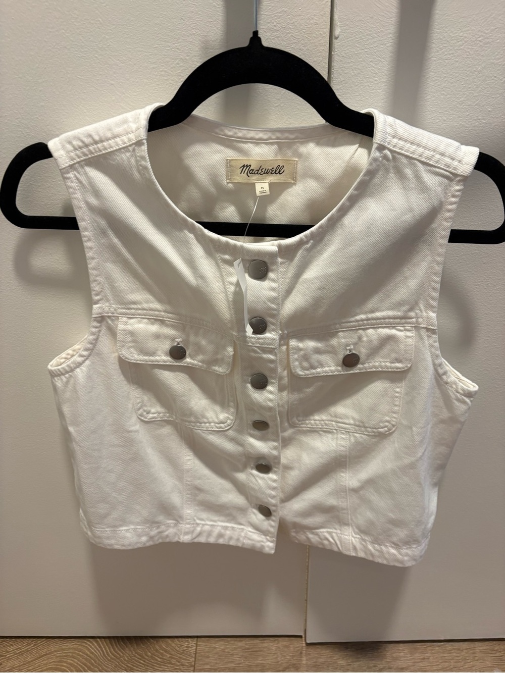 Madewell White Sleeveless Button-Front Denim Vest